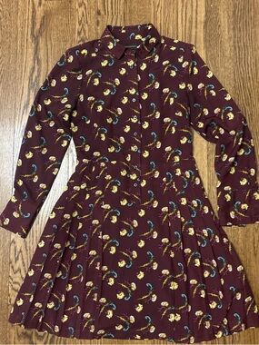 Banana Republic Burgundy Floral Button-Down Fit & Flare Dress with pleated skirt